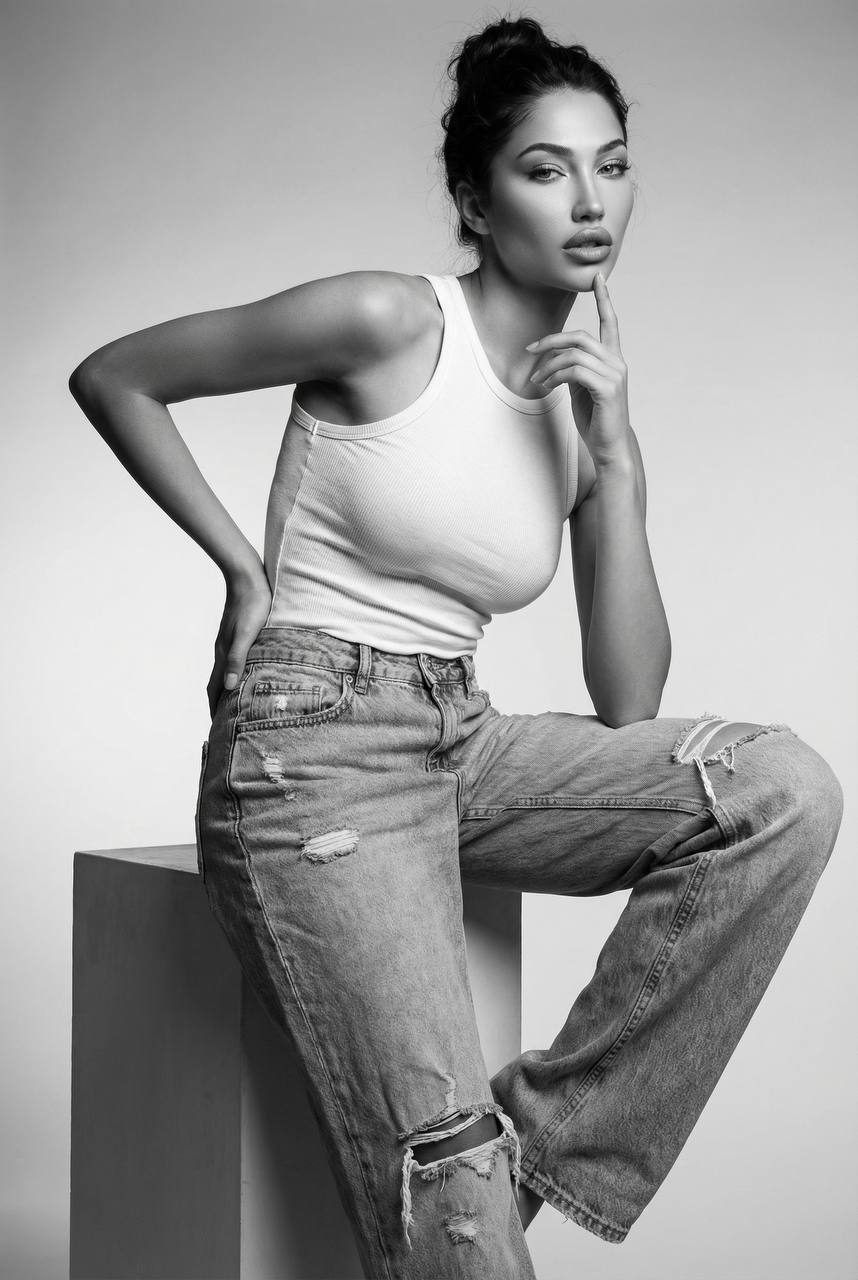 Minimalist Studio Fashion Portrait Block Pose