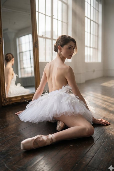 Ballet Dancer Sunlit Studio Gold Mirror Tulle Tutu
