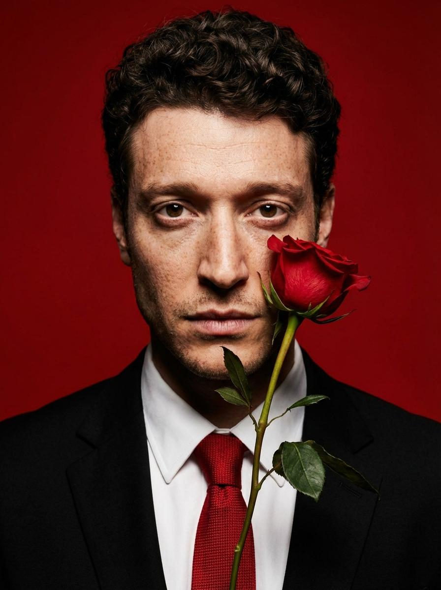 Man Red Rose Close Up Photorealistic