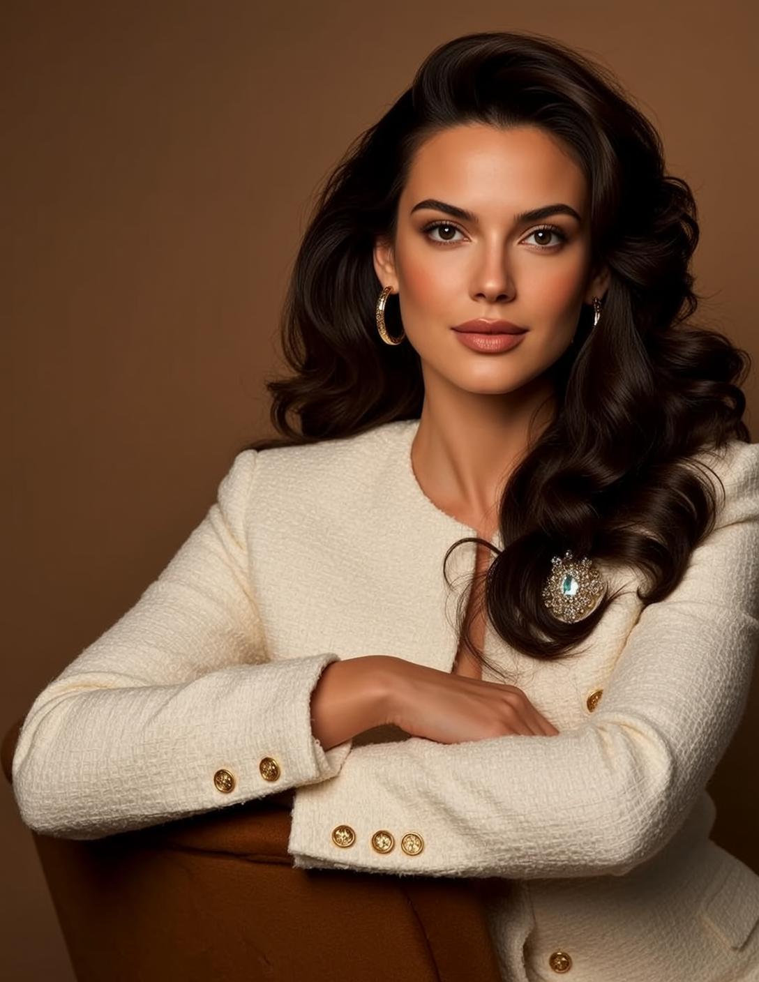 Luxury Beautiful Long Dark Wavy Tan White reference photo