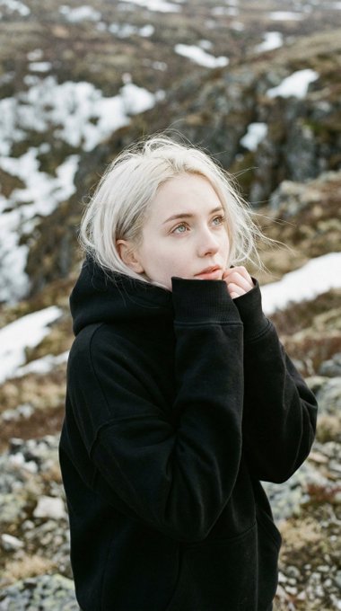 Hoodie Girl Rocky Hillside Soft Light Shallow Depth