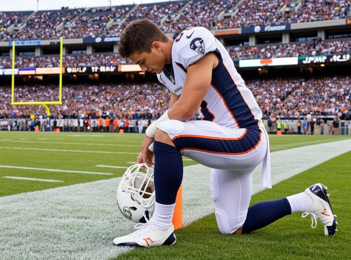 Kneeling Football Stadium Portrait reference photo