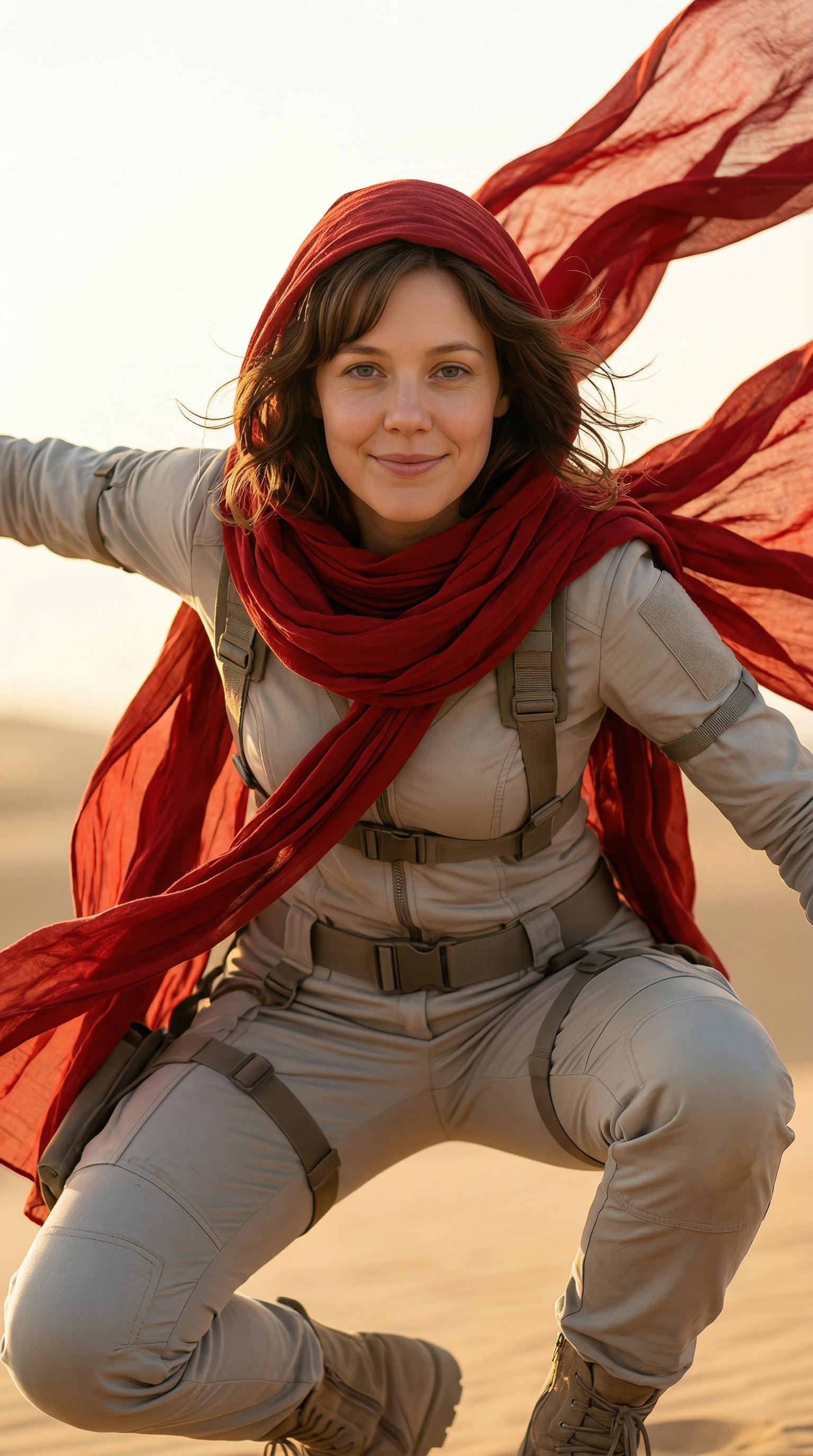 Desert Dynamic Pose Red Scarf Tactical Outfit