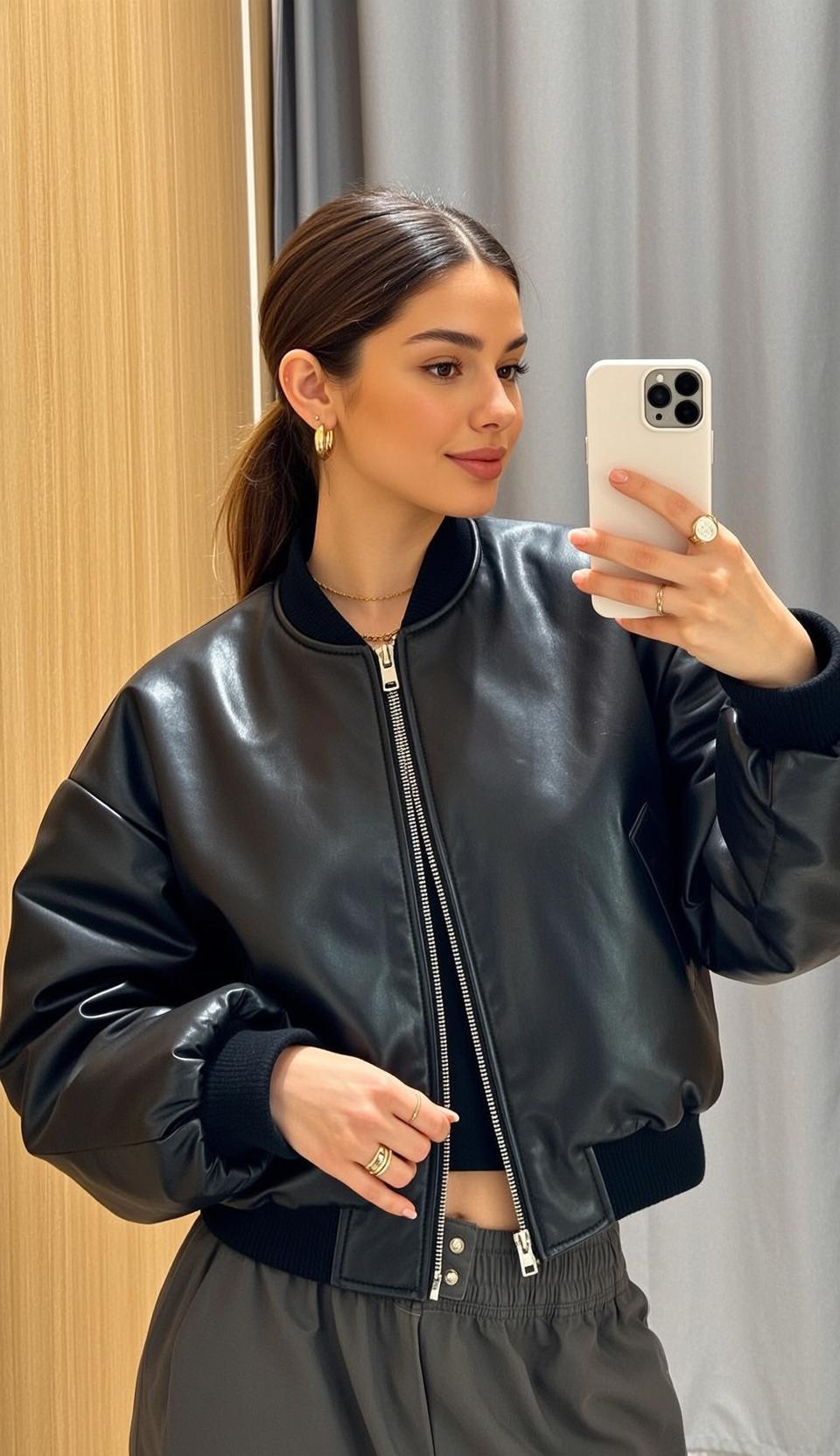 Leather Bomber Mirror Selfie reference photo