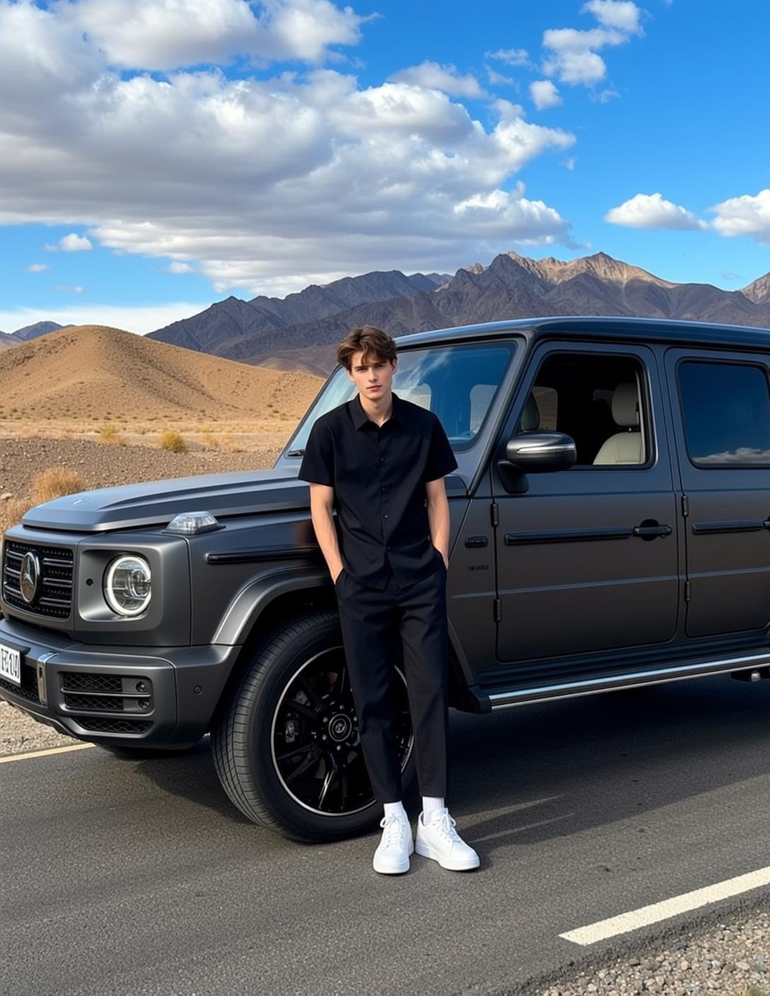 Black Shirt Desert Car reference photo