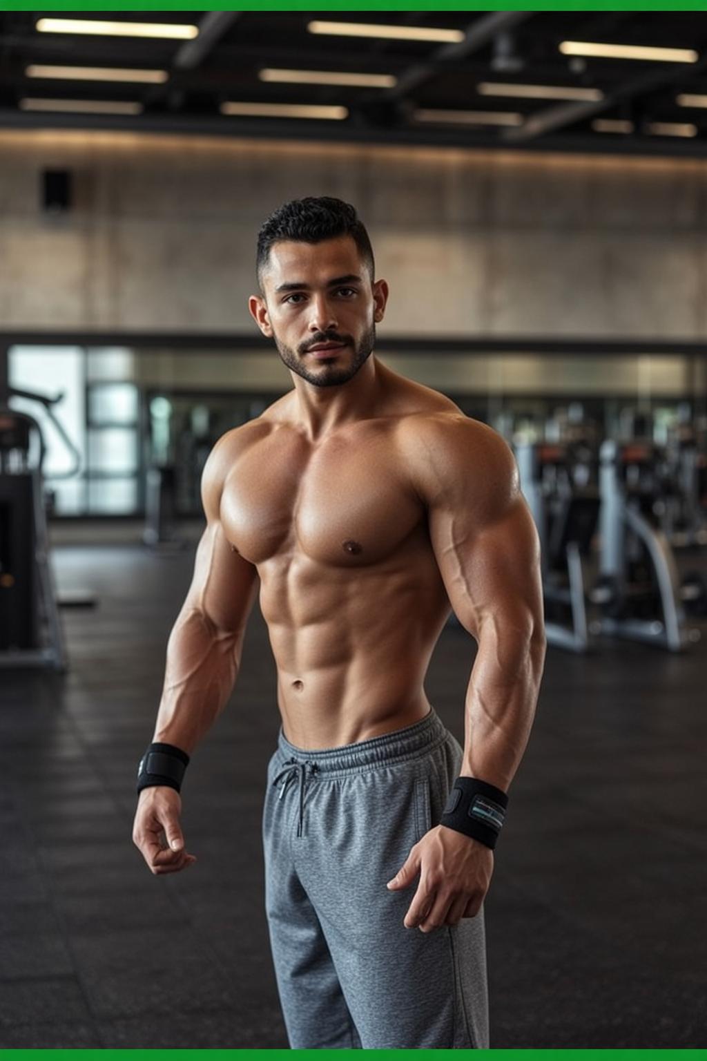 Muscular Short Dark Hair Tan Skin Grey reference photo