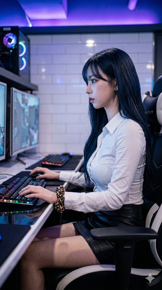 Gamer Girl Pc Bang Night Artificial Lighting