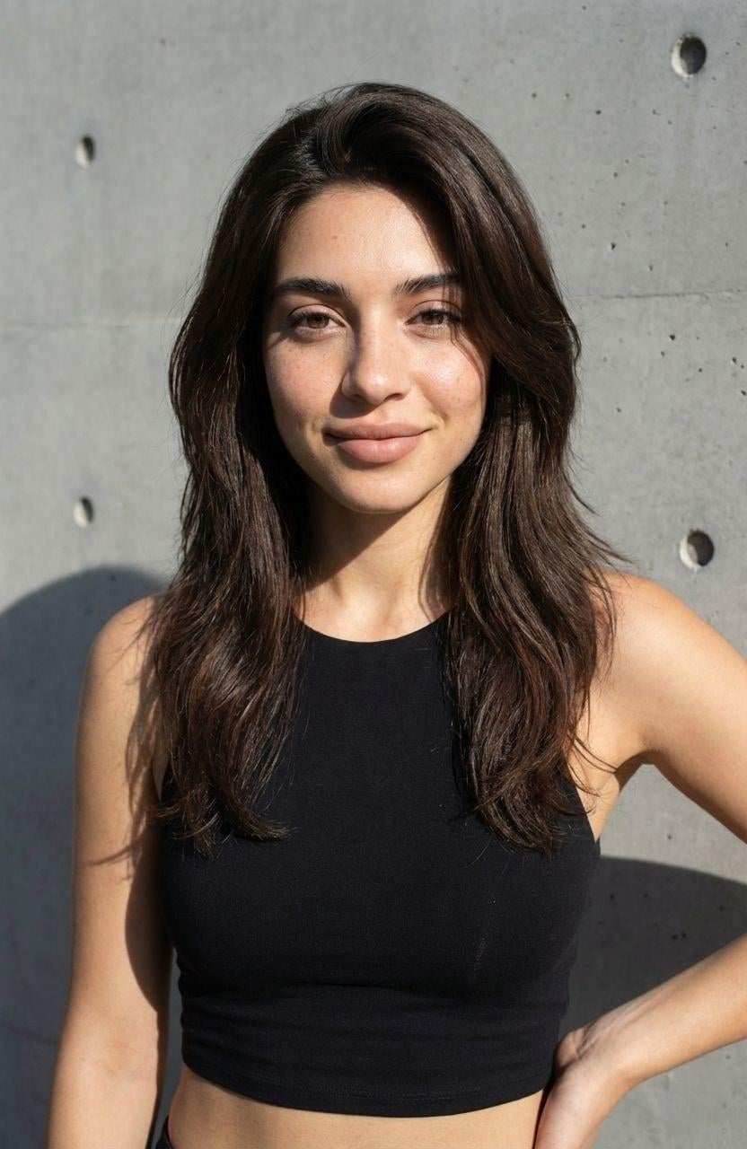 Minimalist Outdoor Portrait Grey Concrete Wall Harsh Sunlight