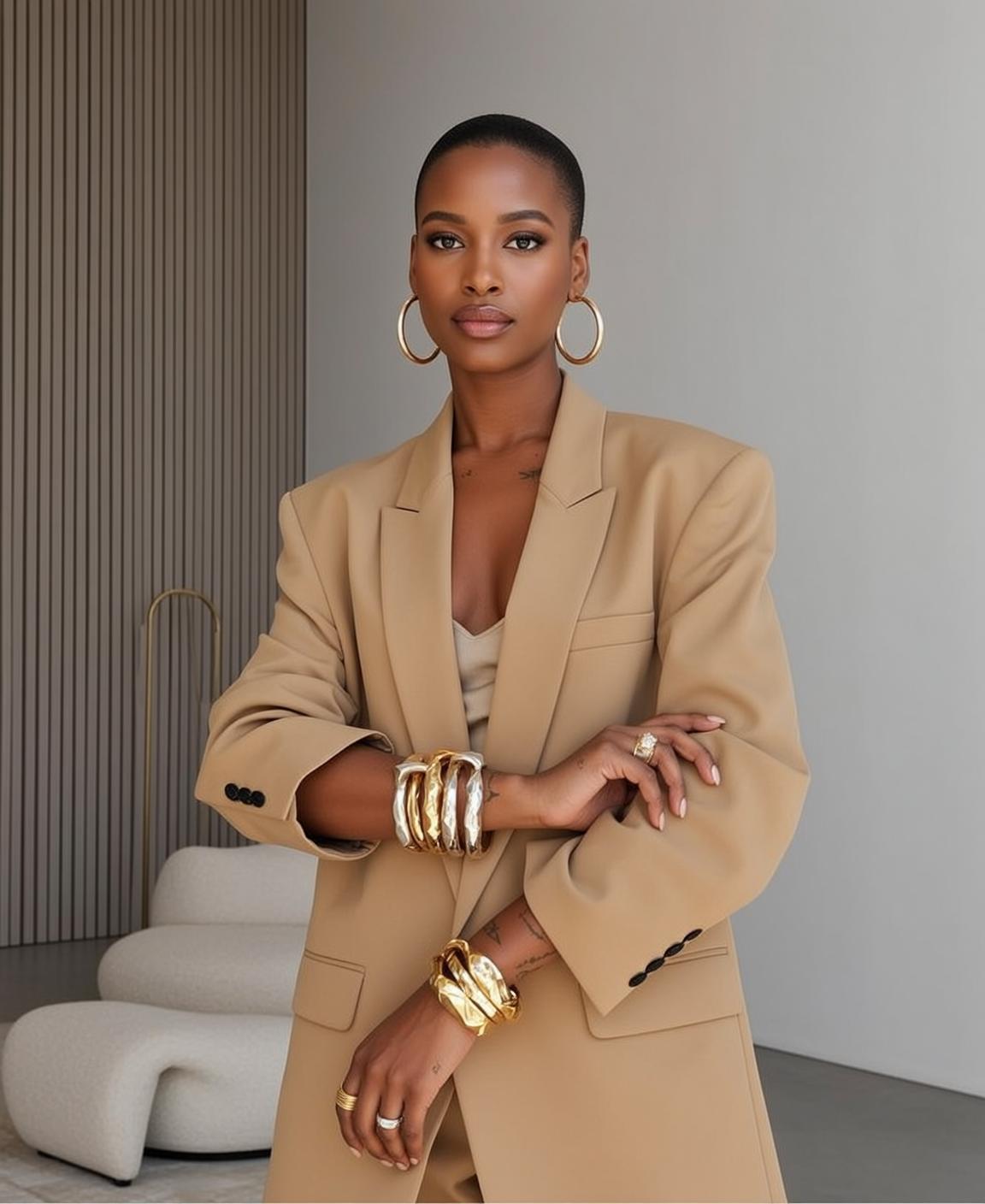 Luxury Short Dark Buzz Cut Tan Silk reference photo