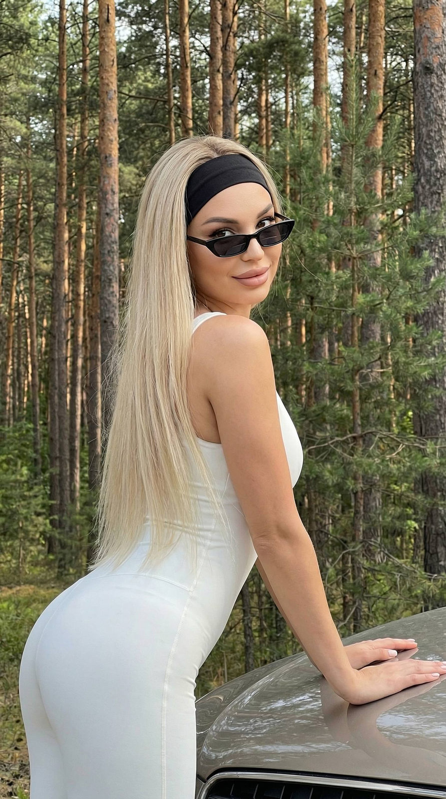 Summer Girl White Jumpsuit Pine Forest Car Lean