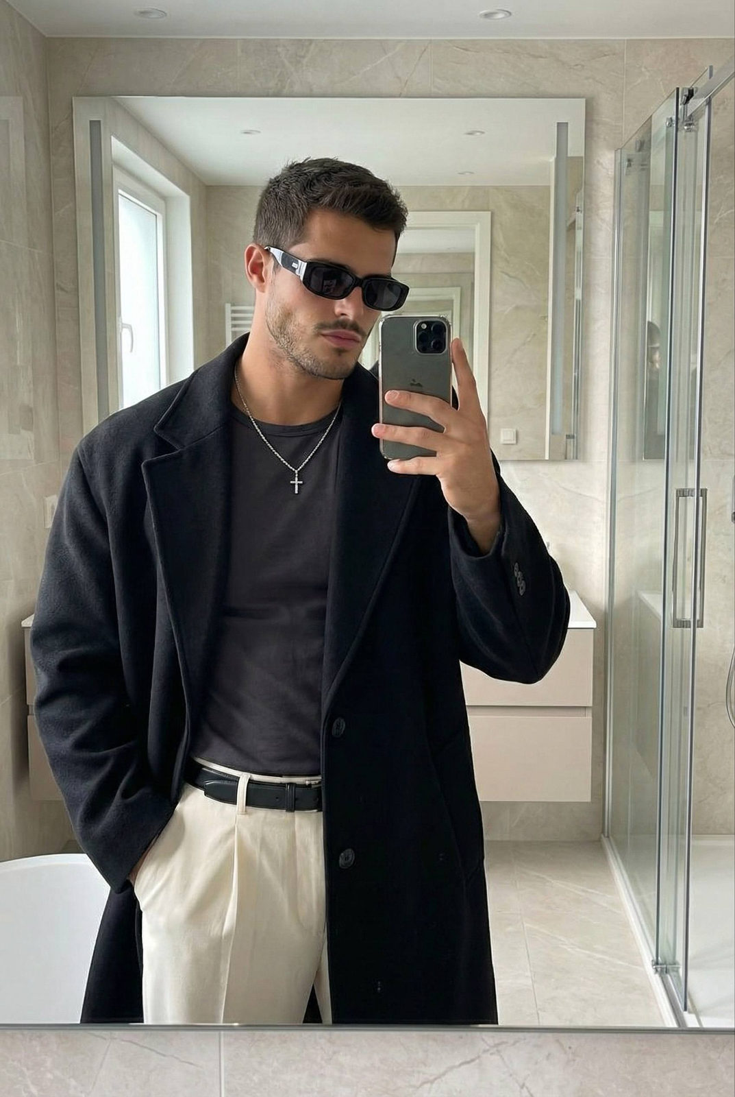 Man Modern Bathroom Selfie Realistic