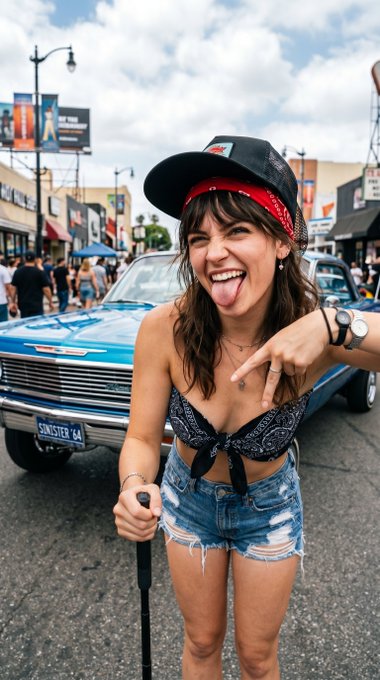 Playful Selfie Street Fashion Dynamic Pose