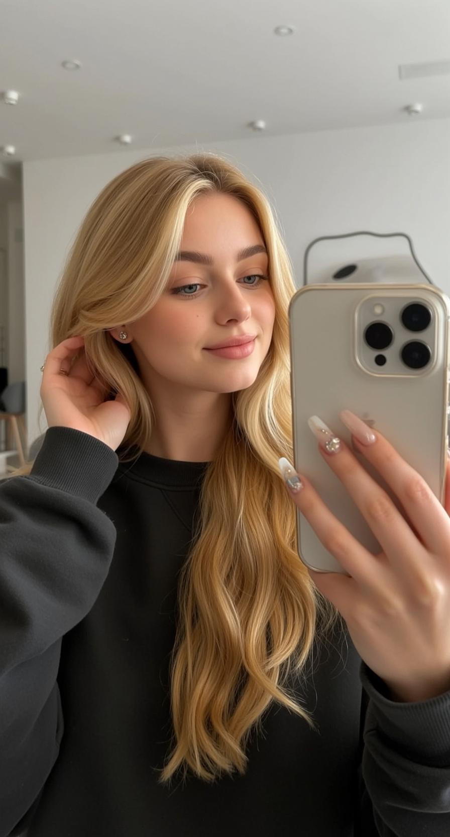 Grey Sweater Mirror Selfie reference photo