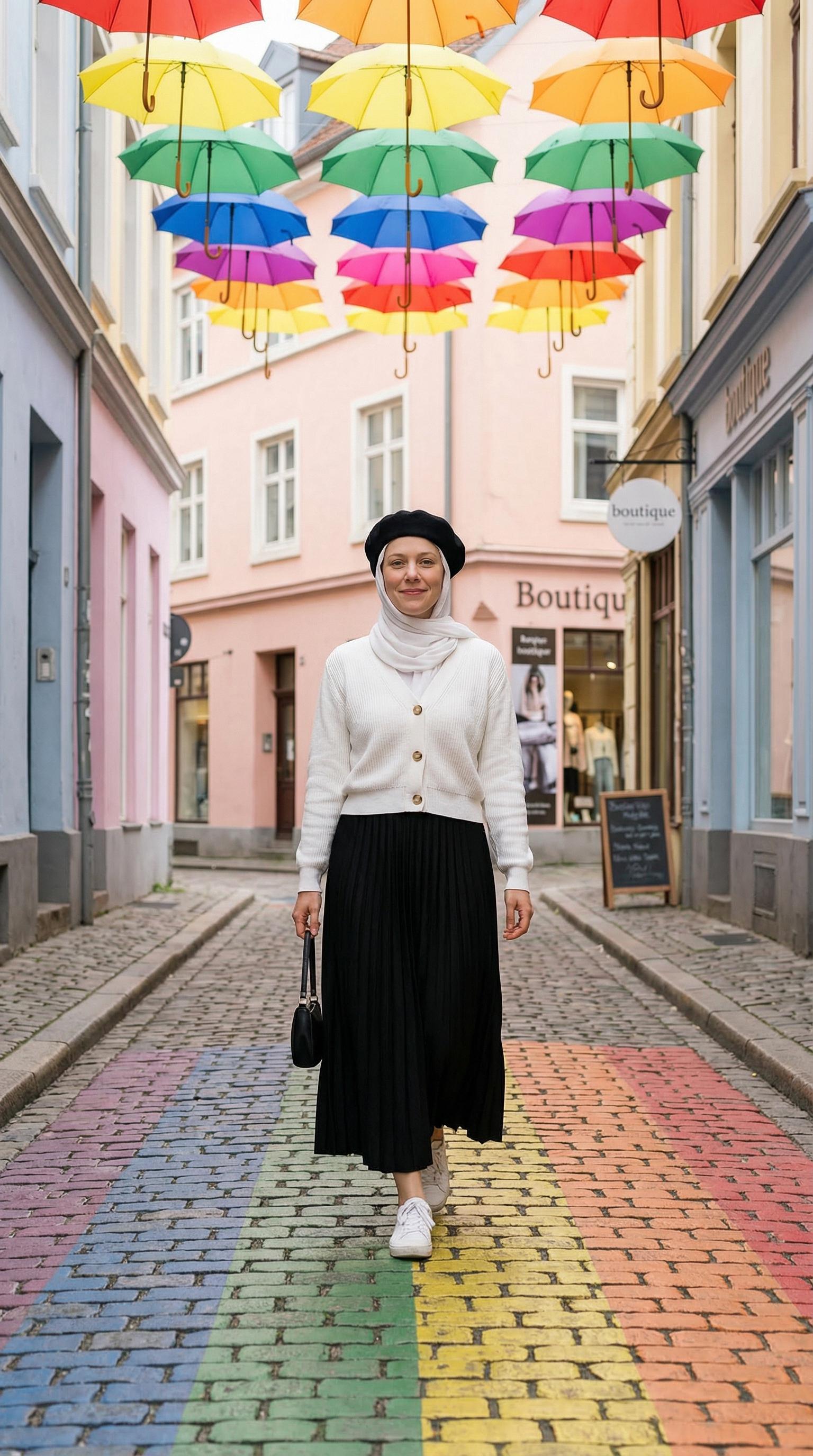 Walking European Street Elegant Outfit Soft Light