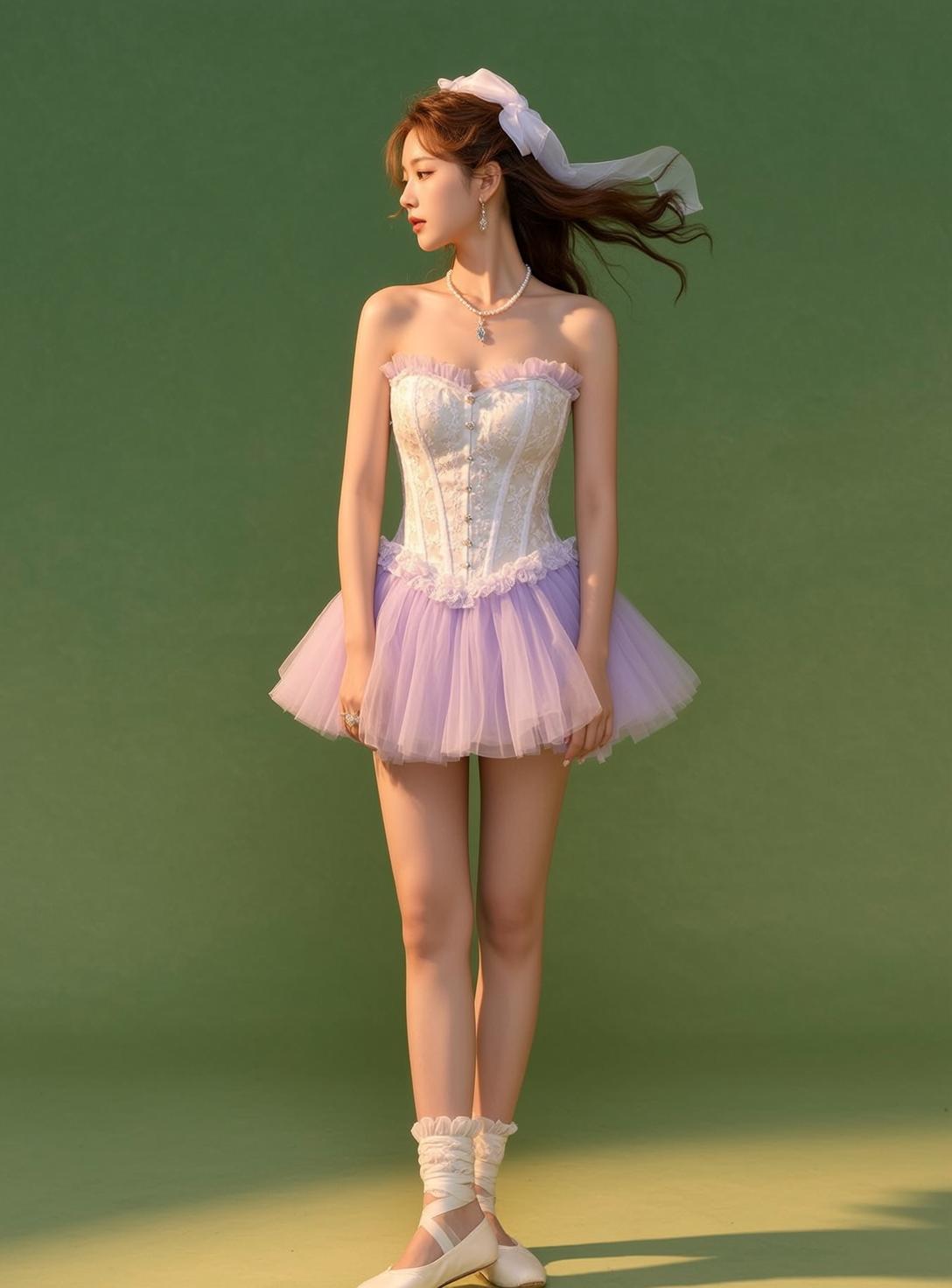 White Corset Lavender Tulle Bow reference photo
