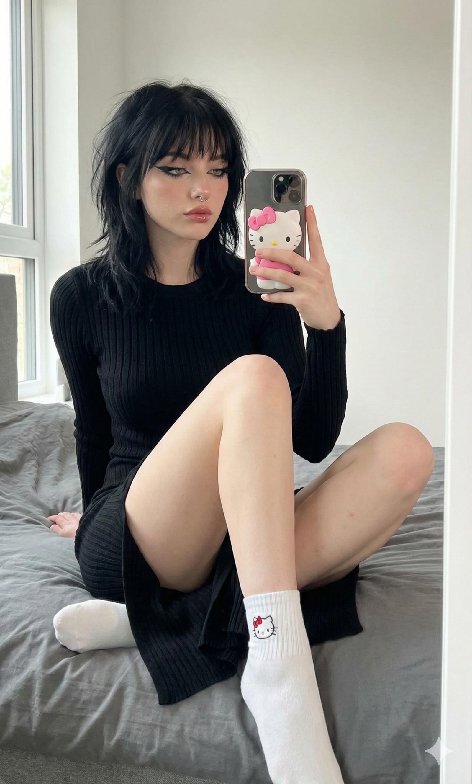 Egirl Selfie On Bed Pink Hello Kitty Case