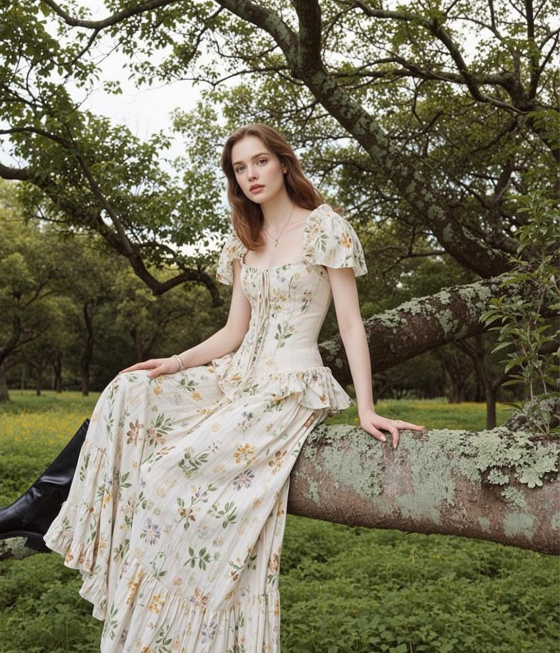Floral Skirt Tree Branch Pose reference photo