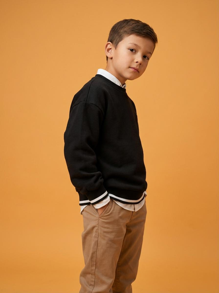 Realistic Boy Studio Portrait Orange Background