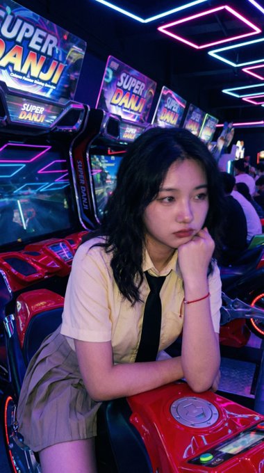 Arcade Game Neon Lighting Yellow Shirt