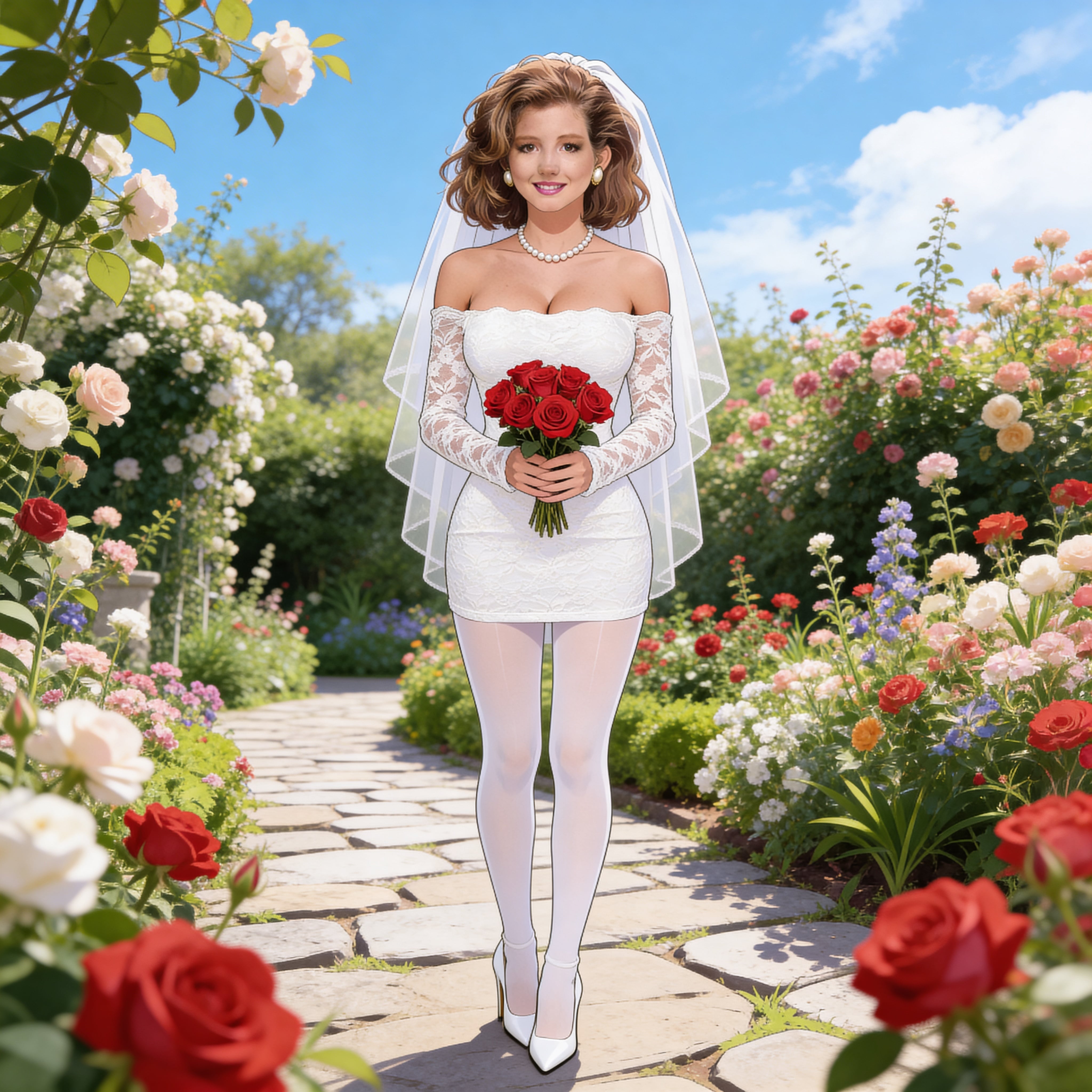 Bride In Rose Garden Holding Red Roses reference photo