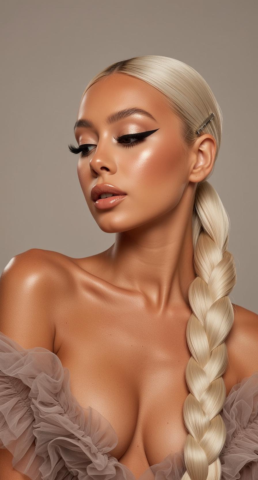 Makeup Posed Three-quarter Profile Looking Downwards Her reference photo