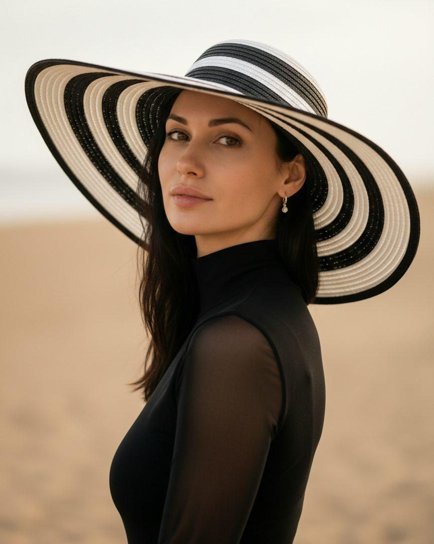 Realistic Fashion Portrait Wide Brim Hat
