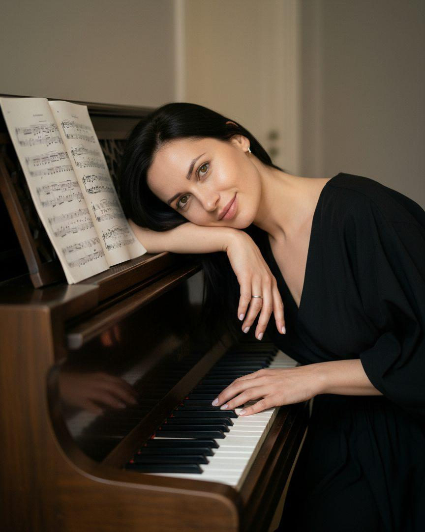 Realistic Portrait At Piano 3 4