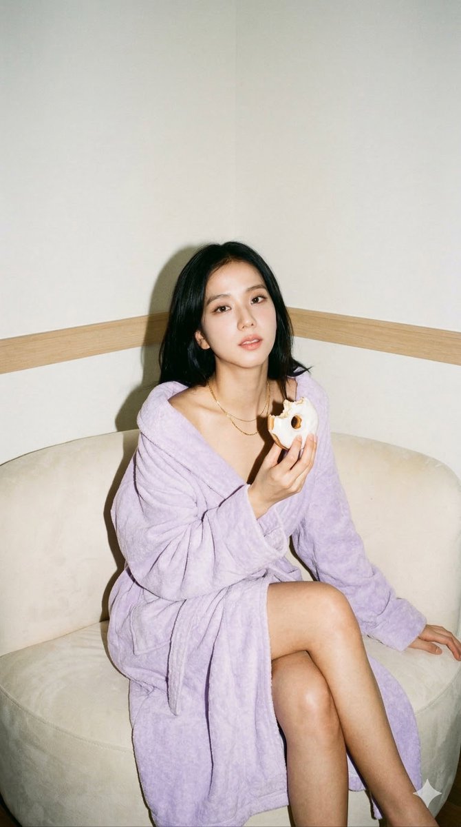 Lavender Robe Cream Sofa Relaxed Pose