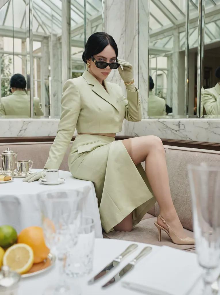 Glass Conservatory Woman Pale Pistachio Blazer Midi Skirt Low Angle