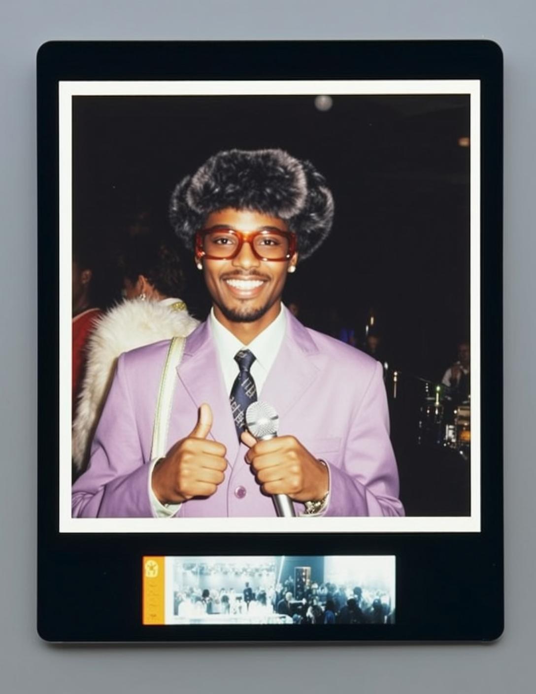 Lavender Suit Microphone Portrait reference photo