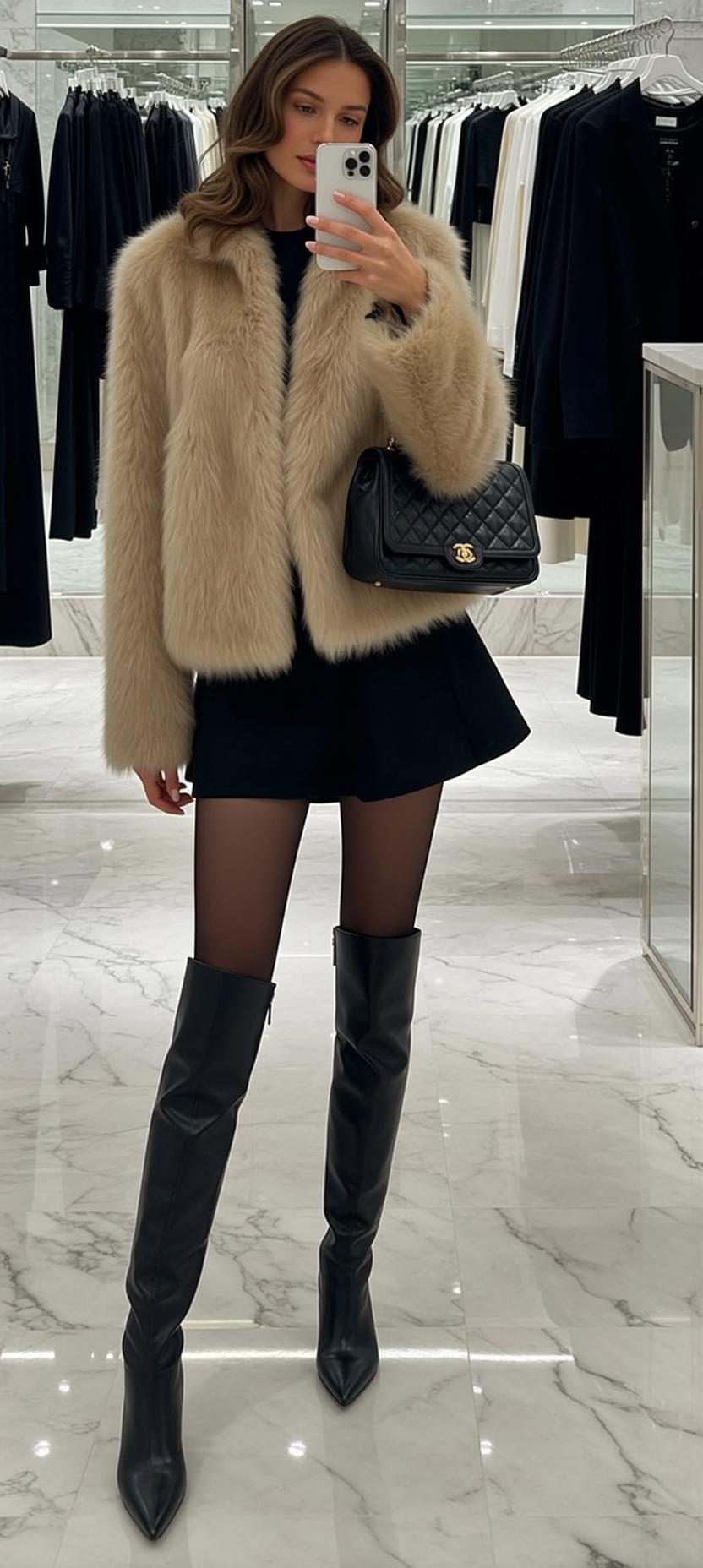Fashion Boutique Selfie Beige Fur Jacket reference photo