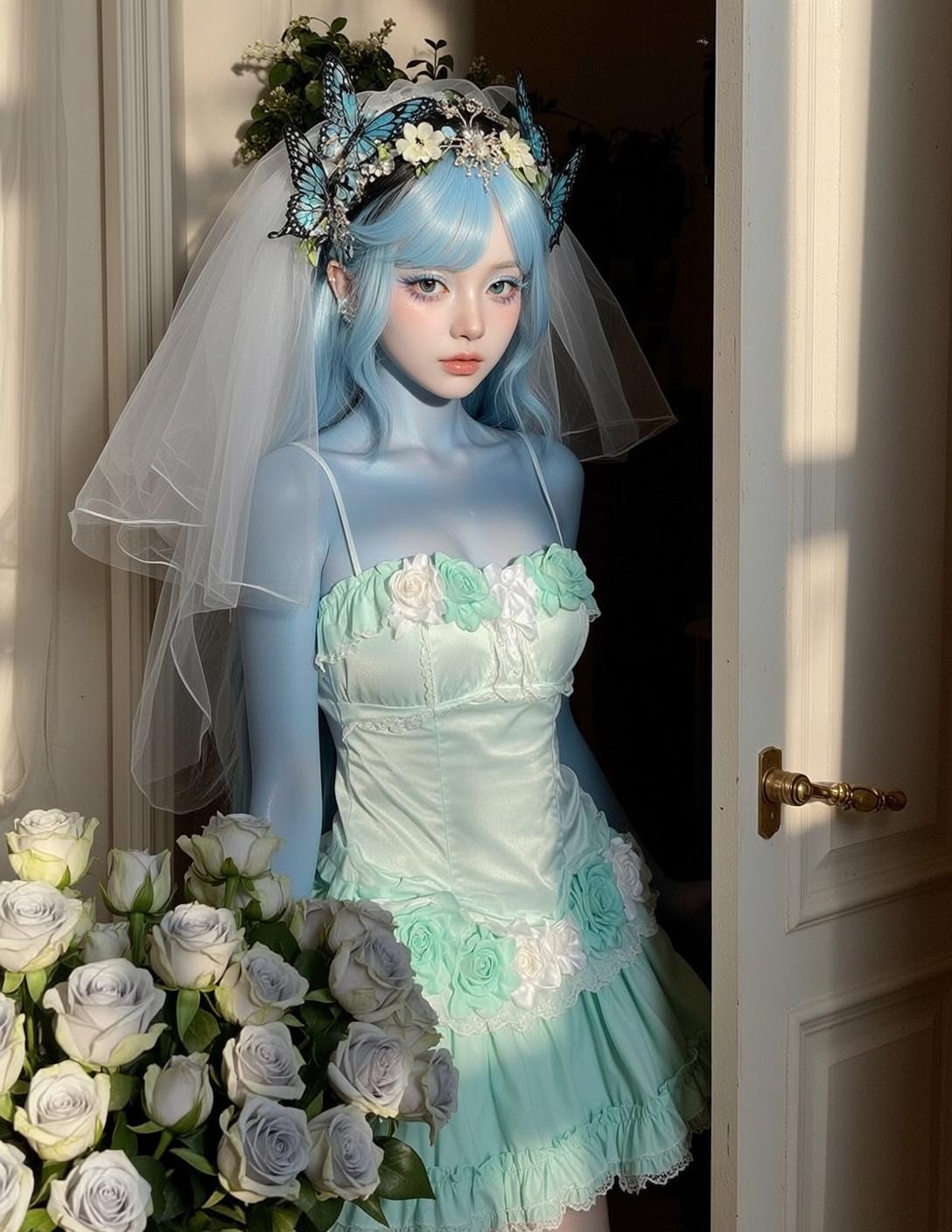 Halloween Makeup Young Pale Blue Skin Light reference photo