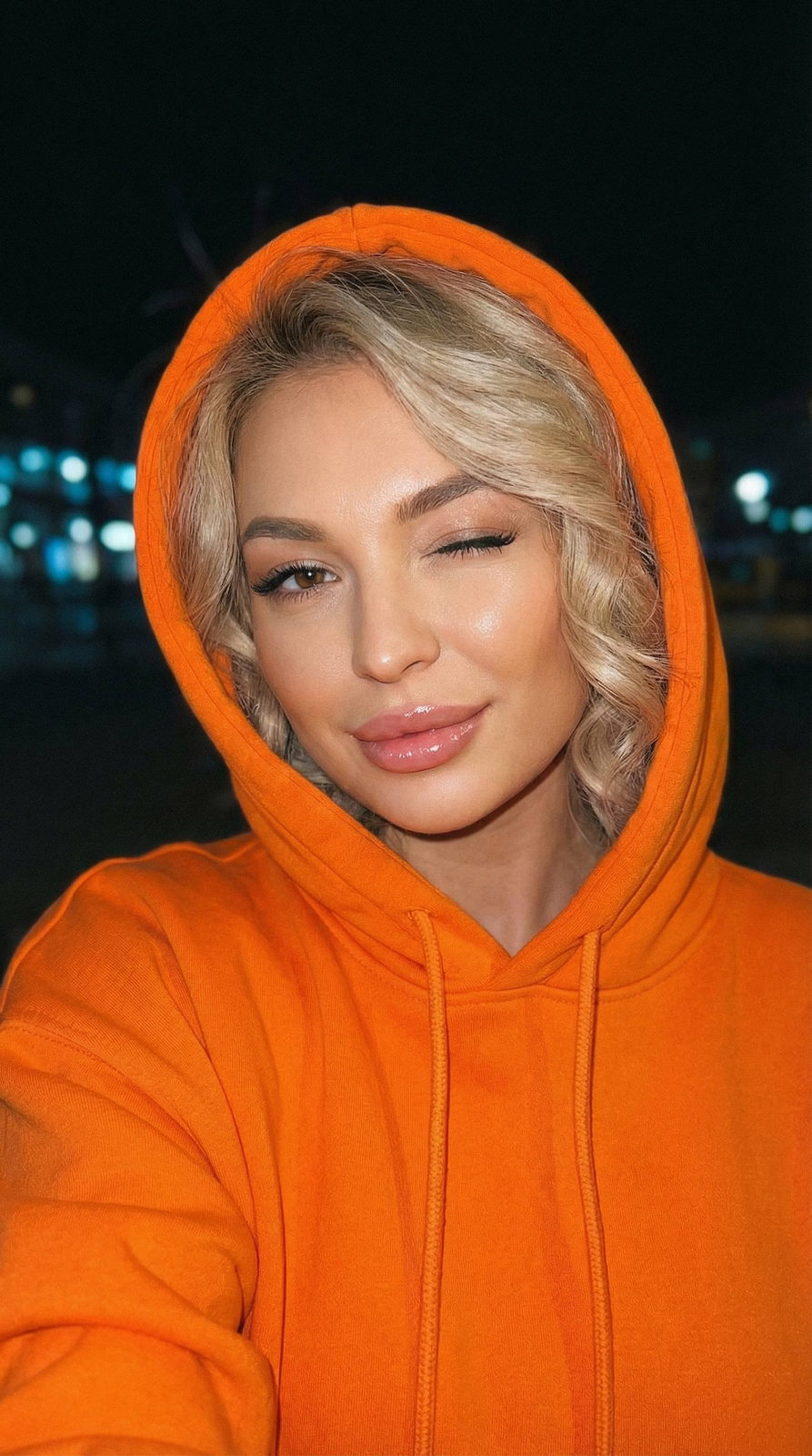 Y2k Orange Hoodie Wink Portrait