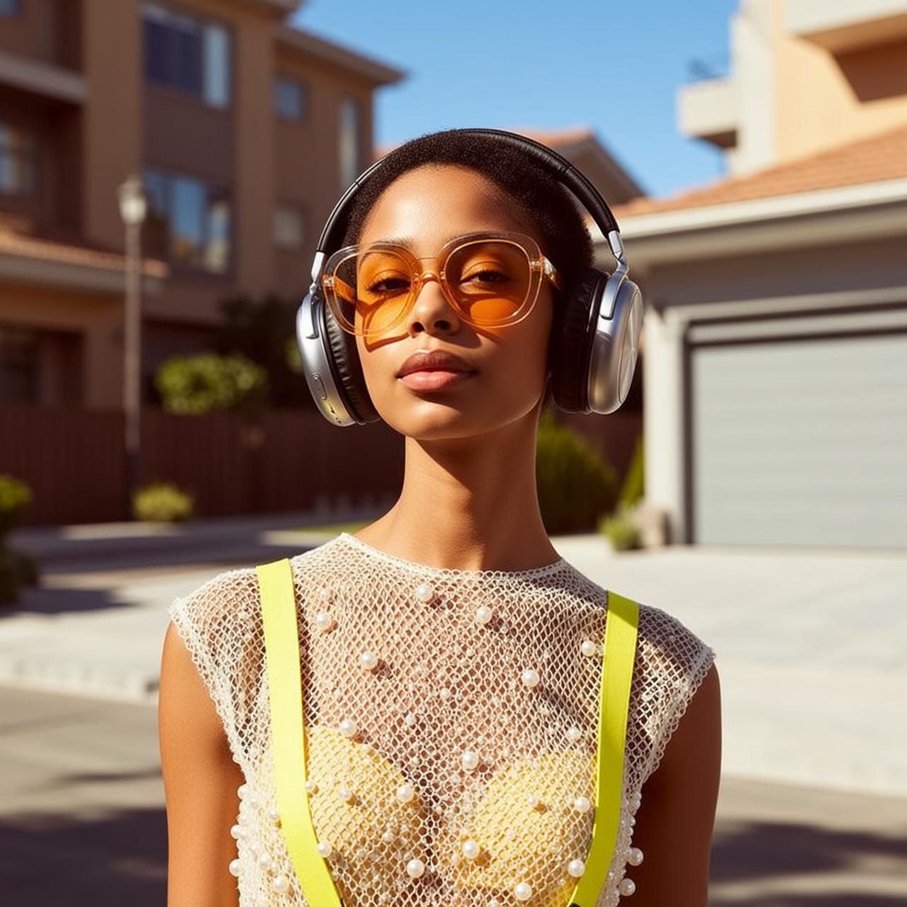 Lace Top Headphones Street Pose reference photo