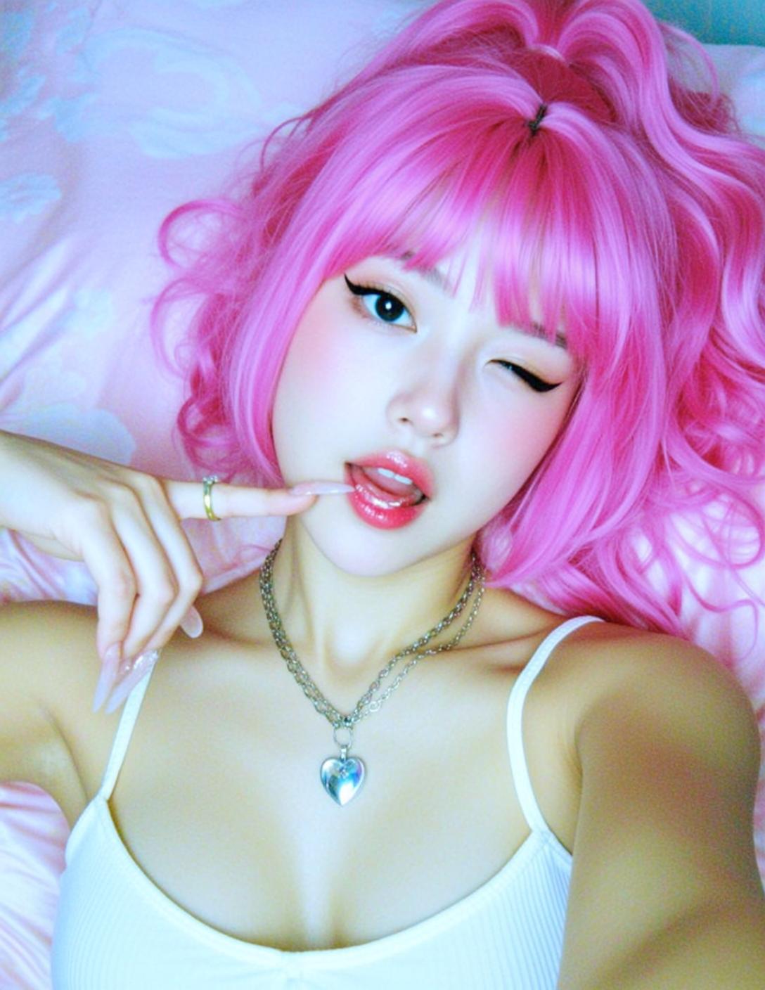 Pink Bubblegum Bed Selfie reference photo