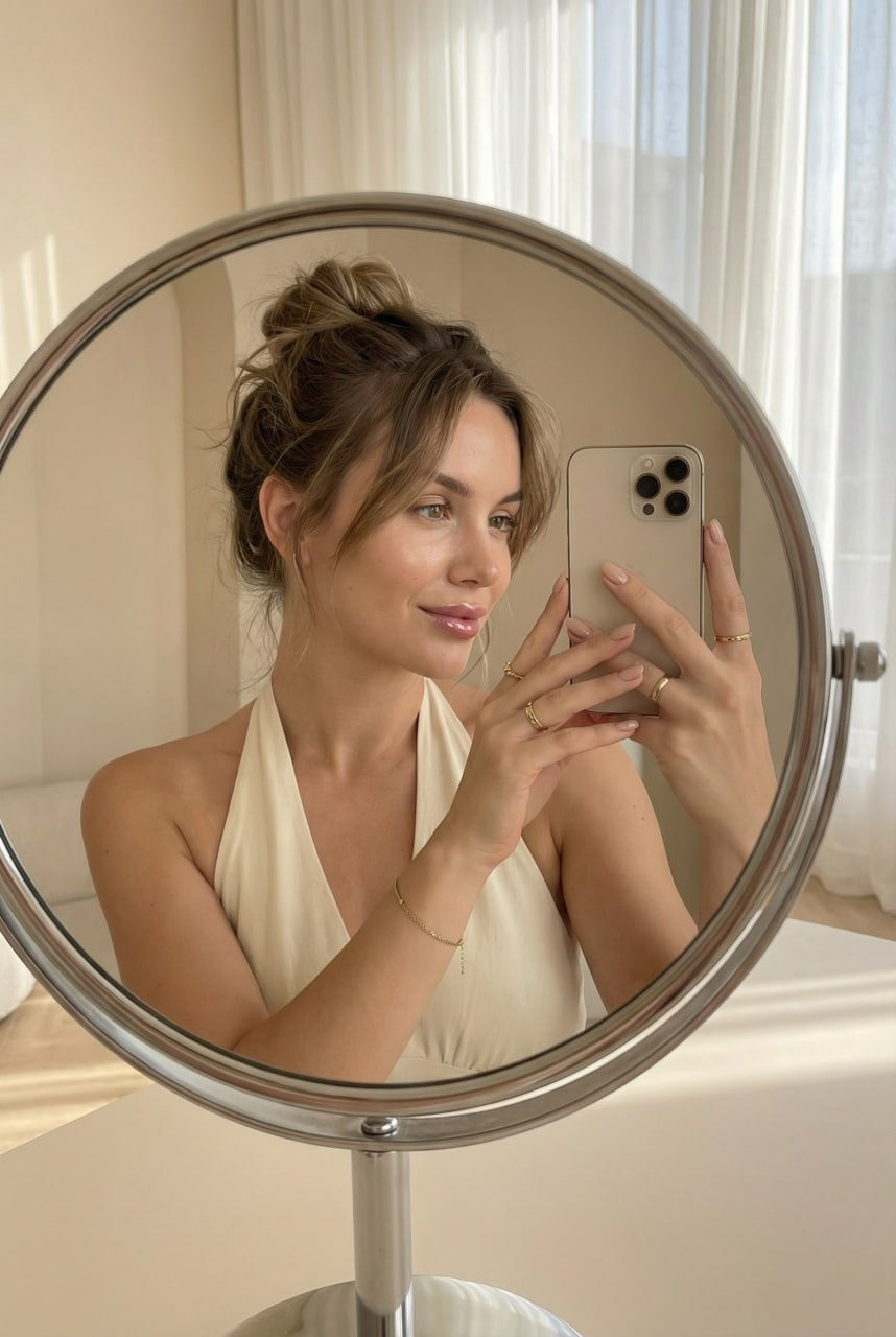Realistic Selfie Round Mirror Natural Light
