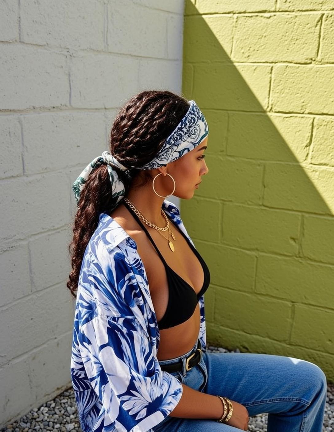 Blue Floral Shirt Jeans reference photo