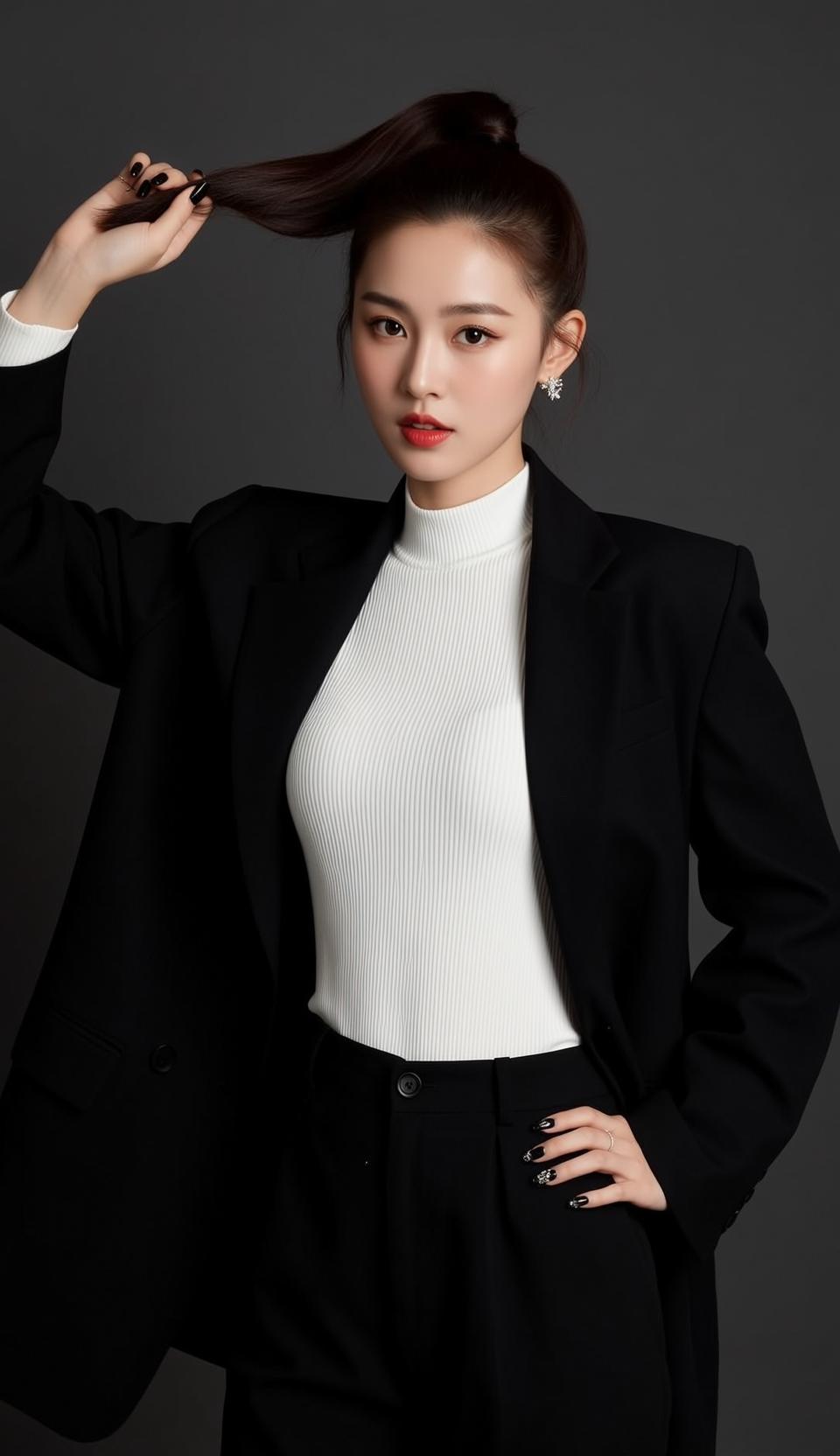 Luxury Young Dark Brown Ponytail Fair White reference photo