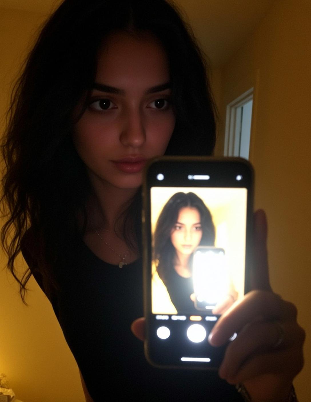 Black Tank Phone Glow Selfie reference photo