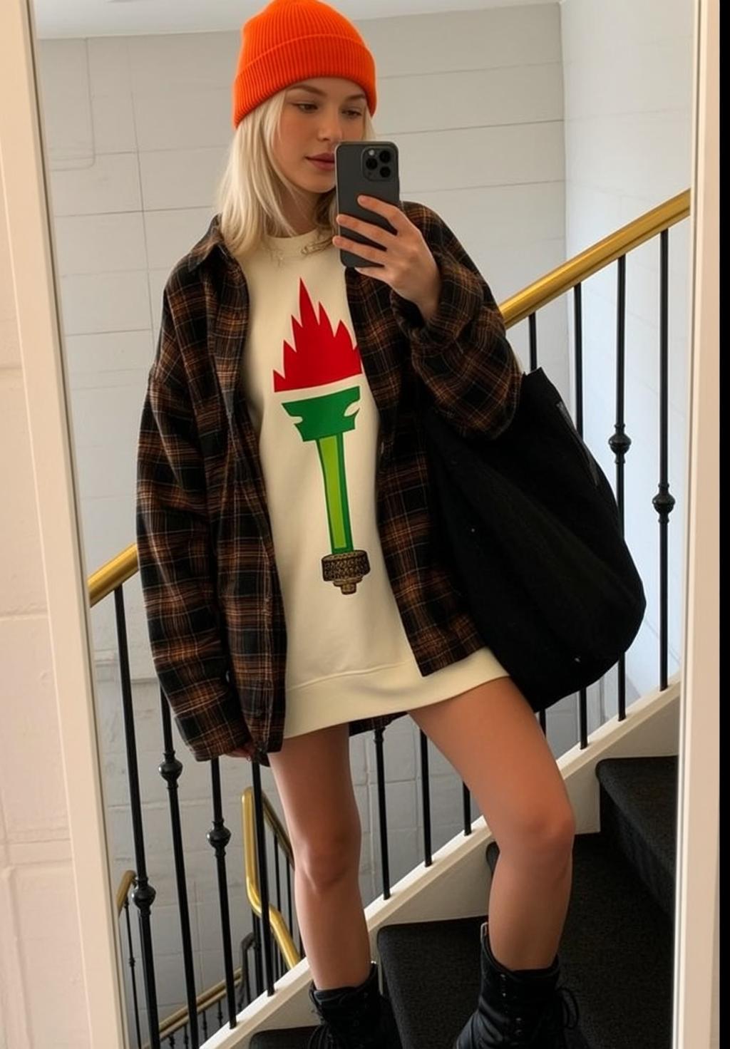 Torch Sweatshirt on Indoor Staircase reference photo
