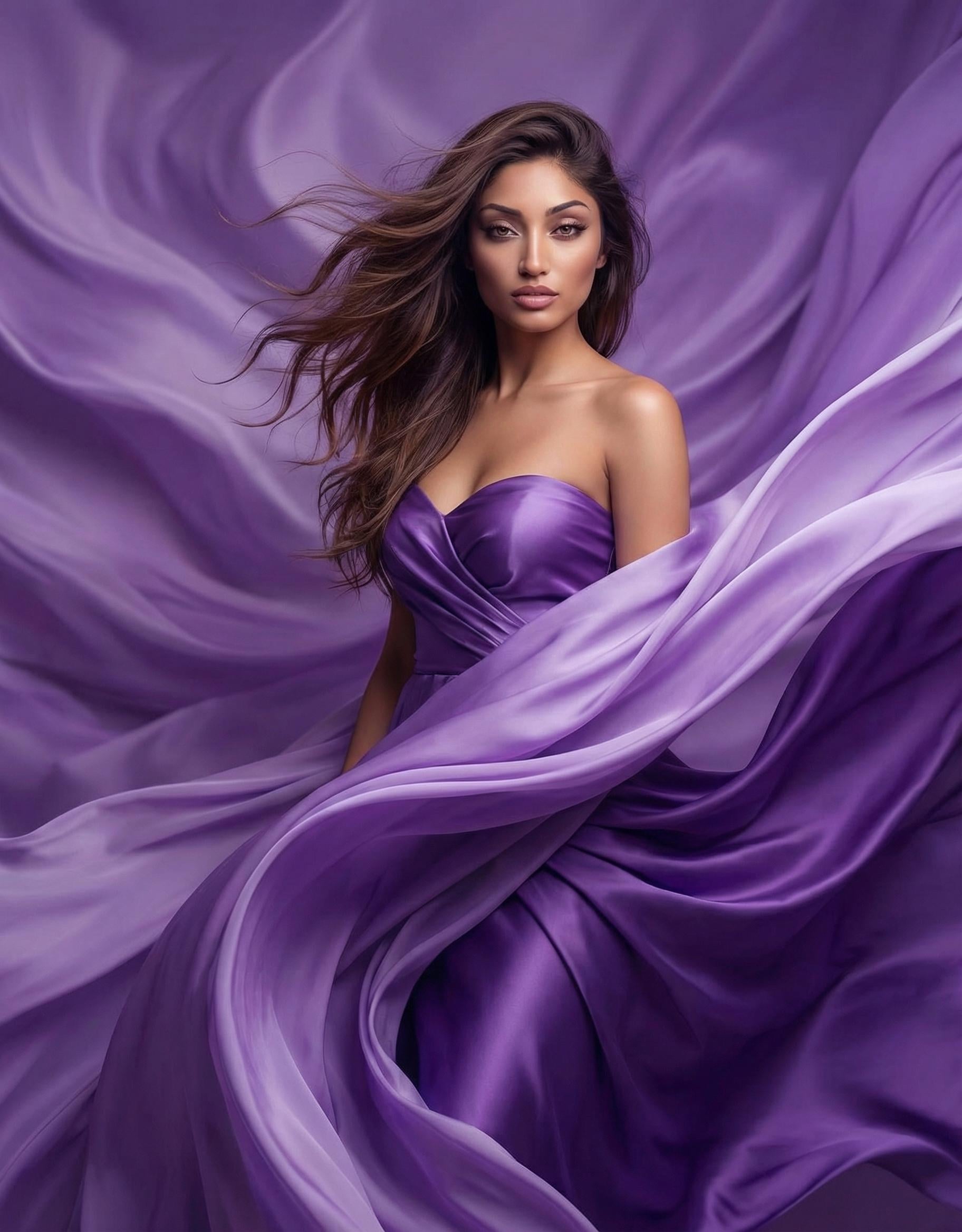 Elegant Strapless Purple Silk Gown In Massive reference photo