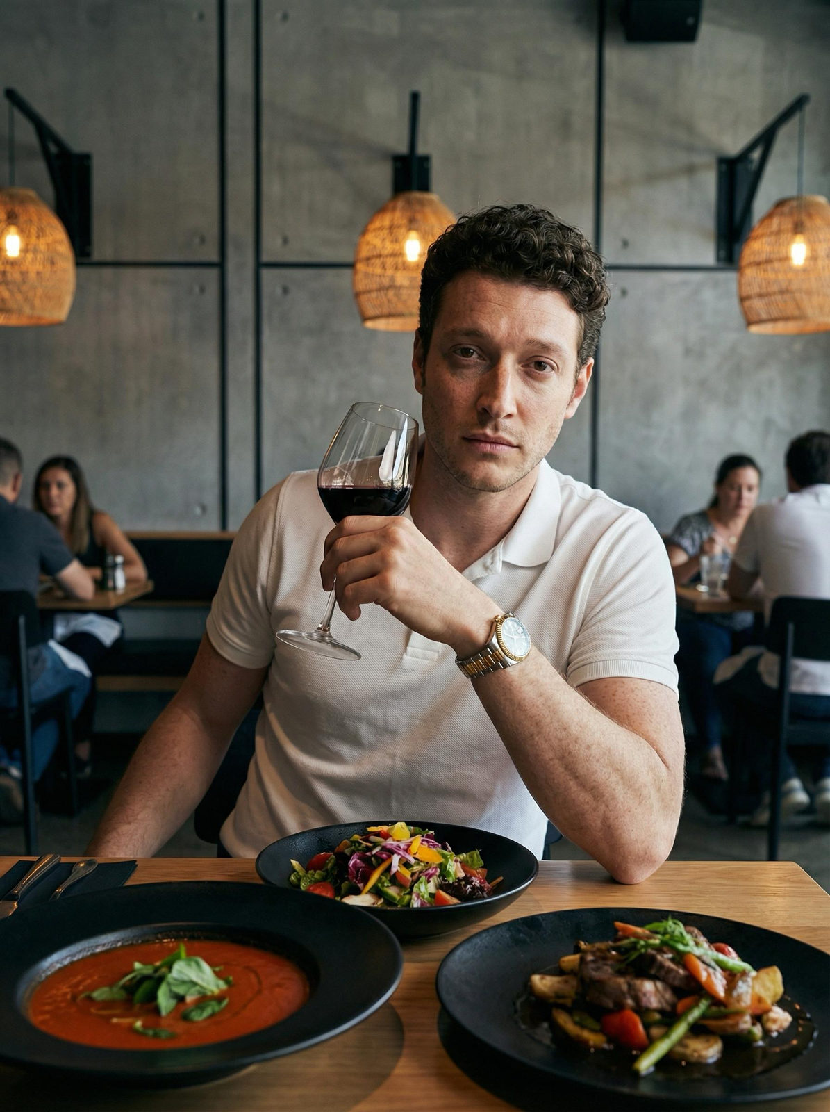 Realistic Man Wine Modern Restaurant Food