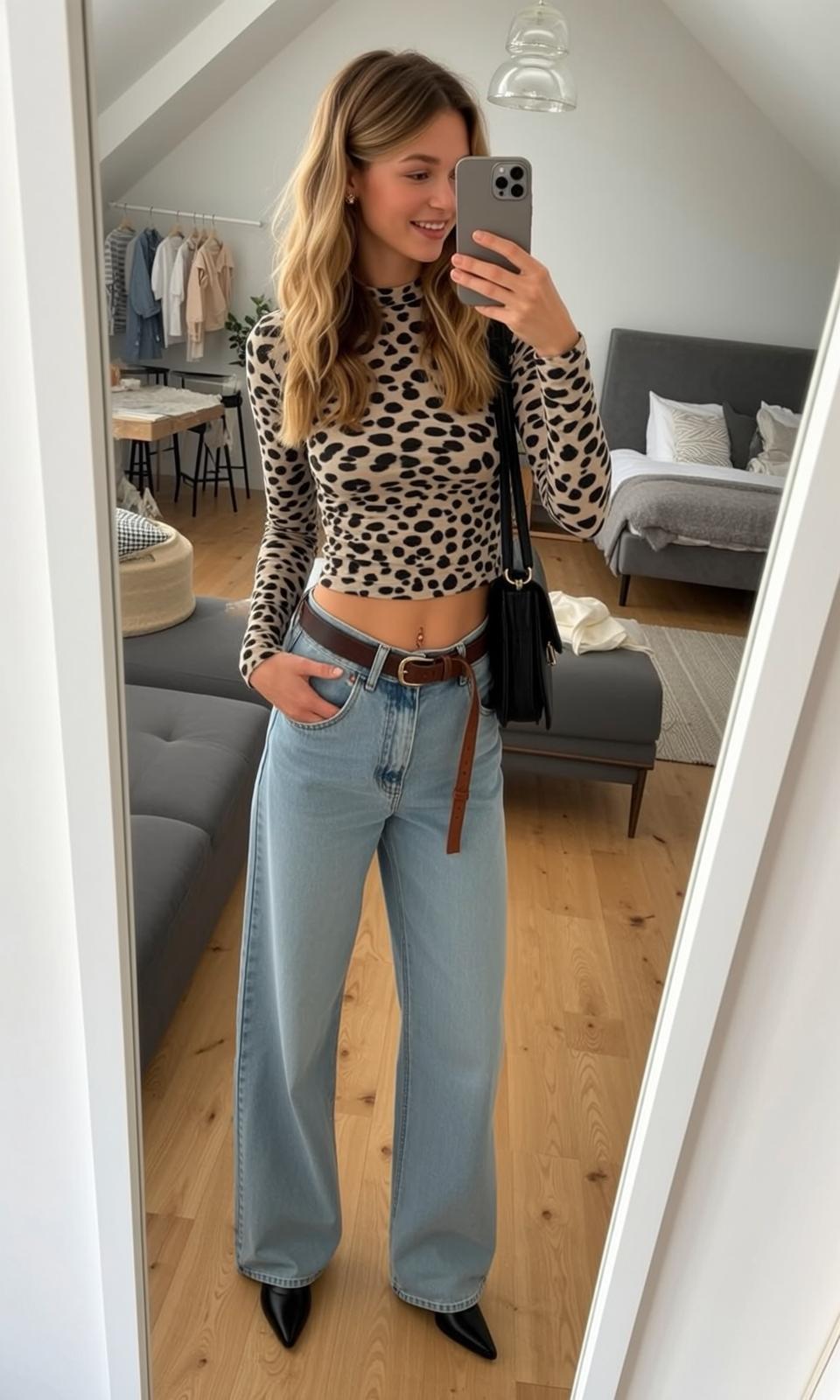 Explore Young Stands Facing Full-length Mirror Taking reference photo