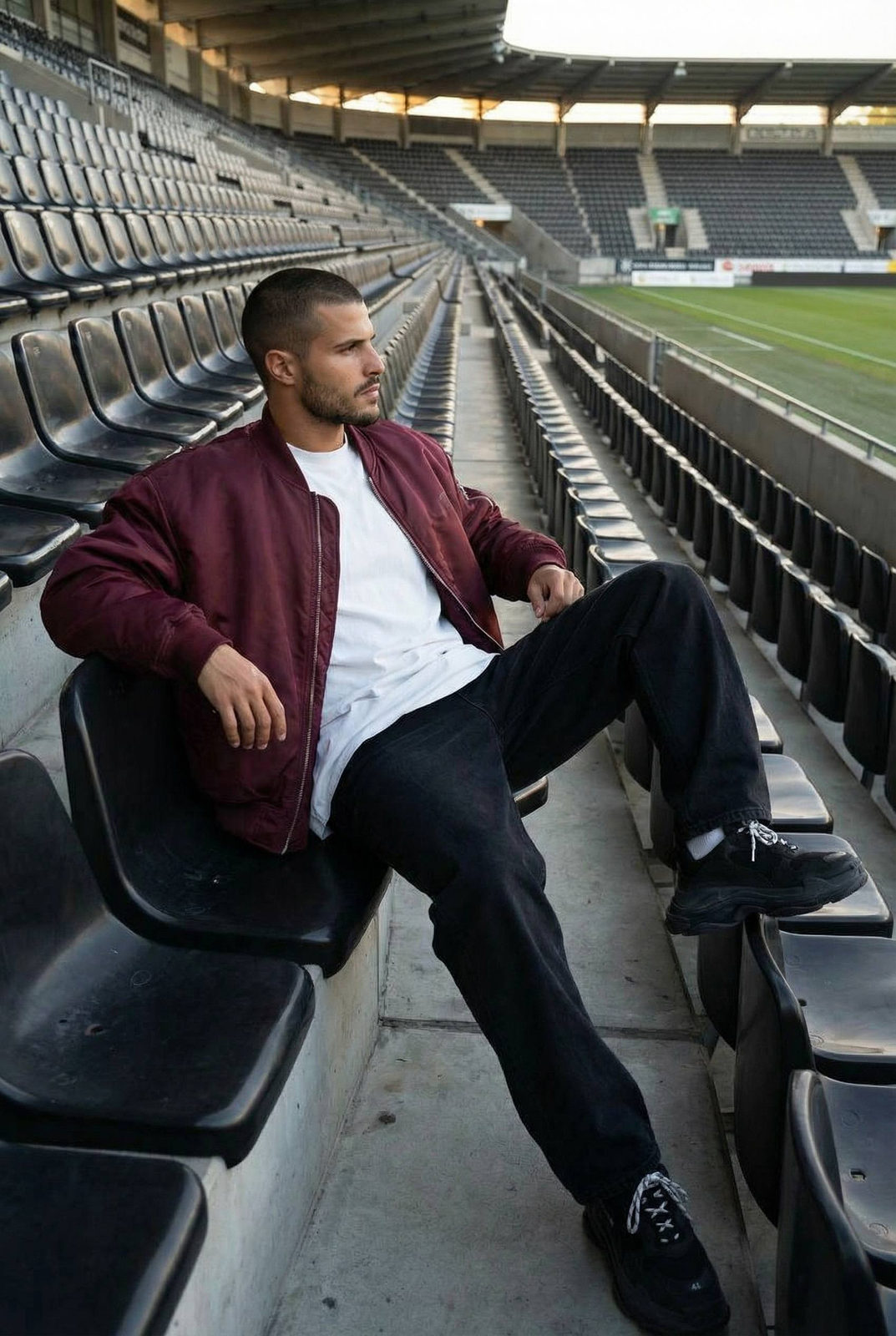 Burgundy Bomber Empty Stadium Cinematic Editorial