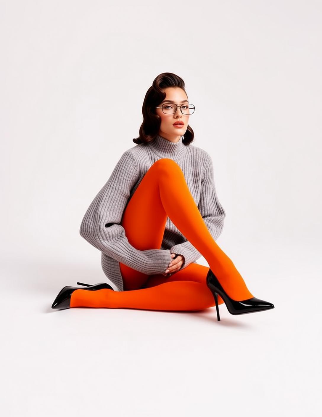 Ribbed Turtleneck Orange Tights Studio reference photo