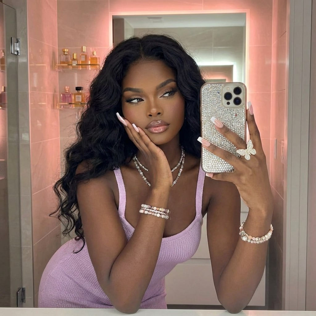 Coquette Pastel Bathroom Mirror Selfie