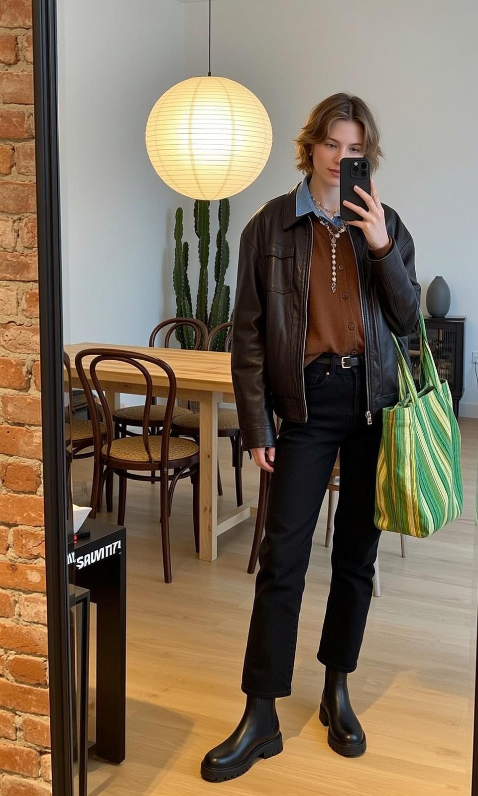 Brown Cardigan Indoor Selfie reference photo