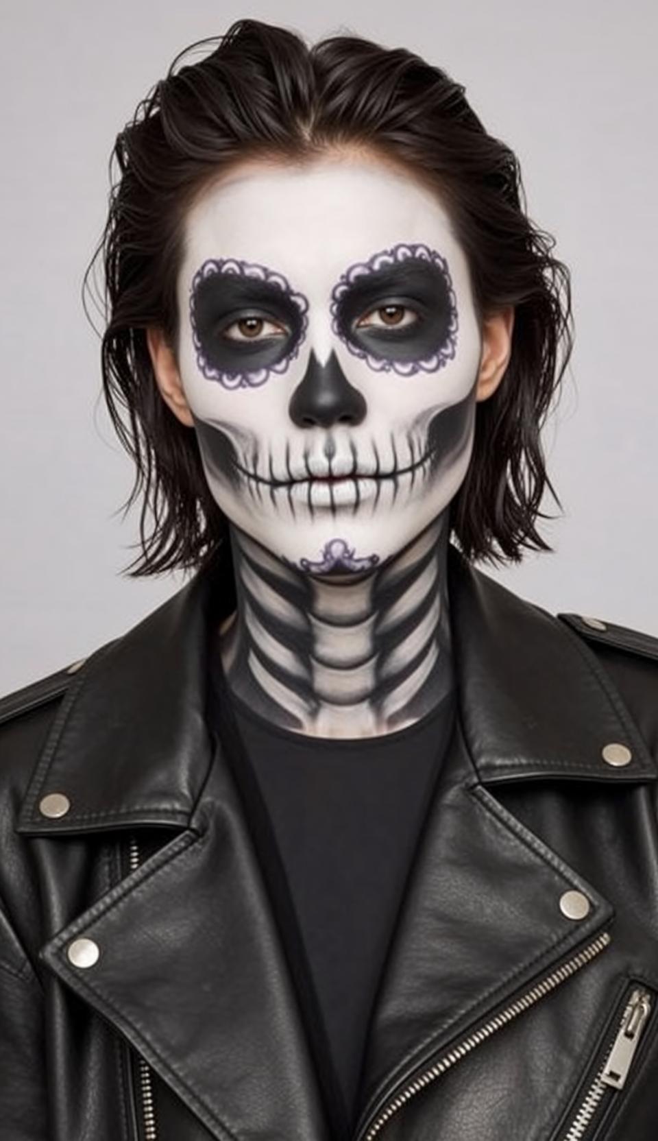 Halloween Makeup Skeleton Paint Dark Wet Medium reference photo