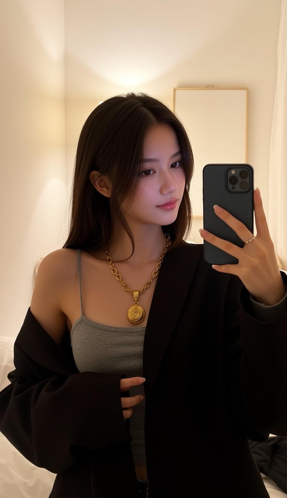 Explore Taking Selfie Mirror Holding Dark-colored Smartphone reference photo