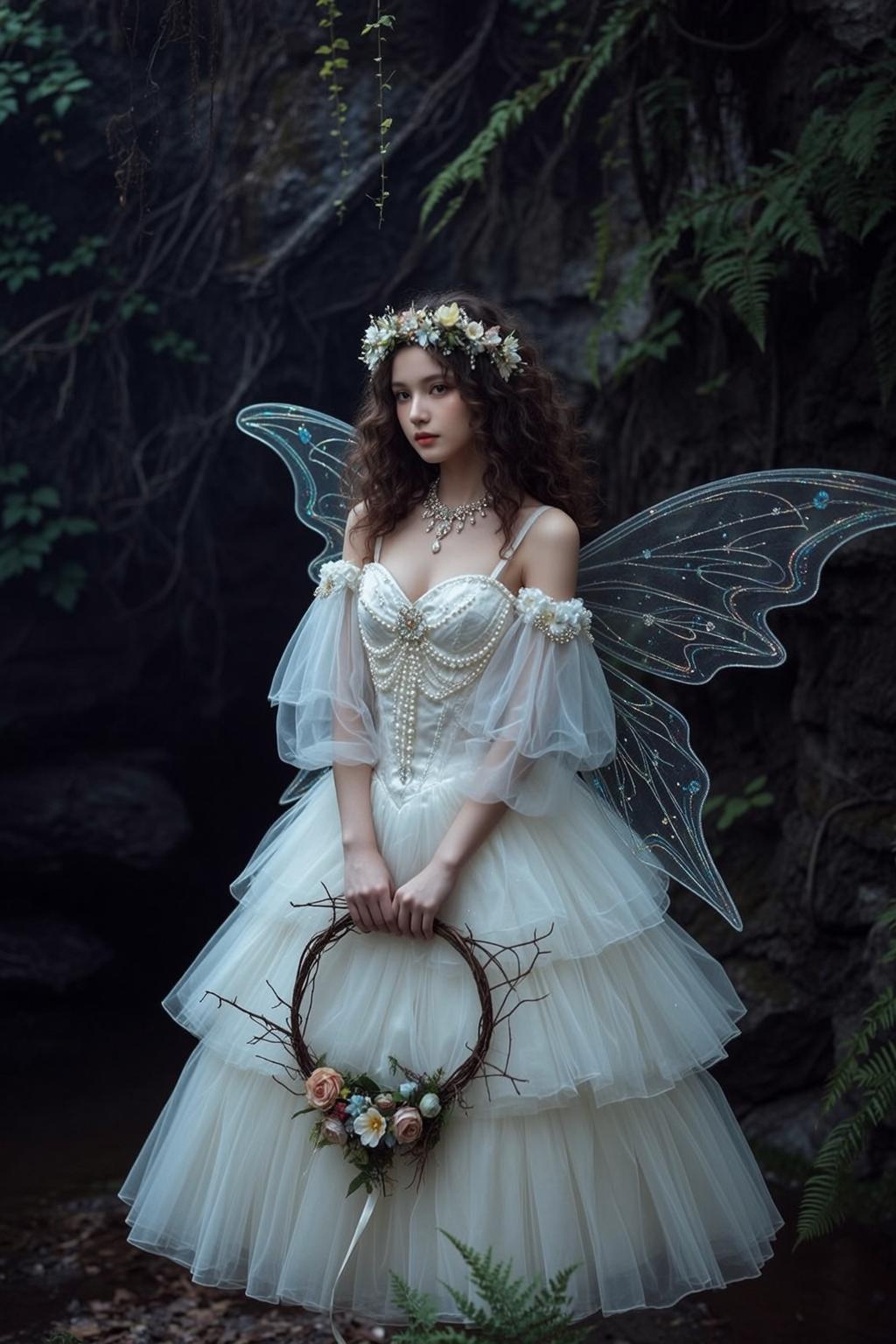 Fairycore Young Long Curly Dark Brown Fair reference photo